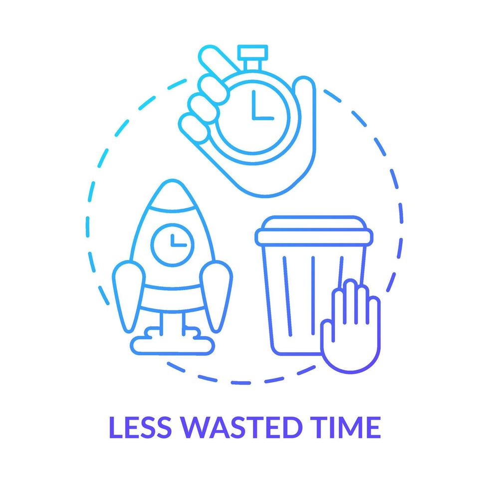 Less wasted time blue gradient concept icon. Faster decisions. Benefits of automation in banking abstract idea thin line illustration. Isolated outline drawing vector