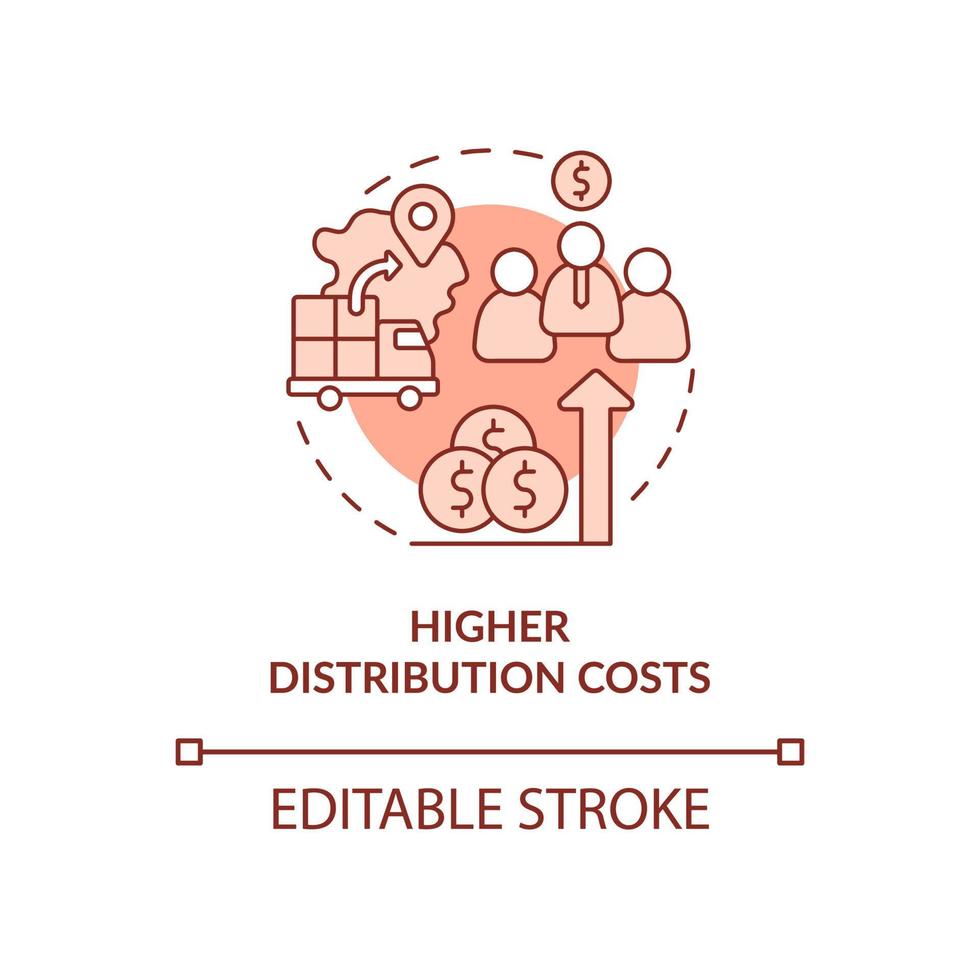 icono de concepto rojo de costos de distribución más altos. luchas comerciales de exportación idea abstracta ilustración de línea delgada. dibujo de contorno aislado. trazo editable vector