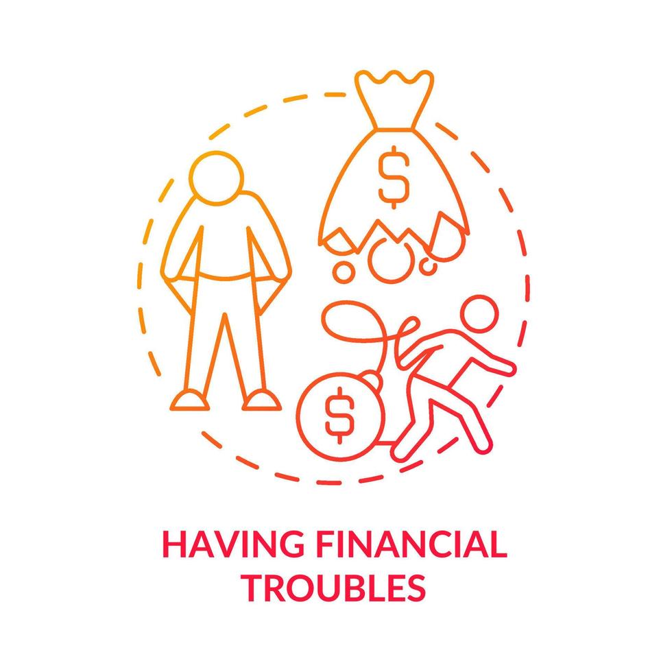Having financial troubles red gradient concept icon. Betting addiction. Compulsive gambling symptom abstract idea thin line illustration. Isolated outline drawing vector