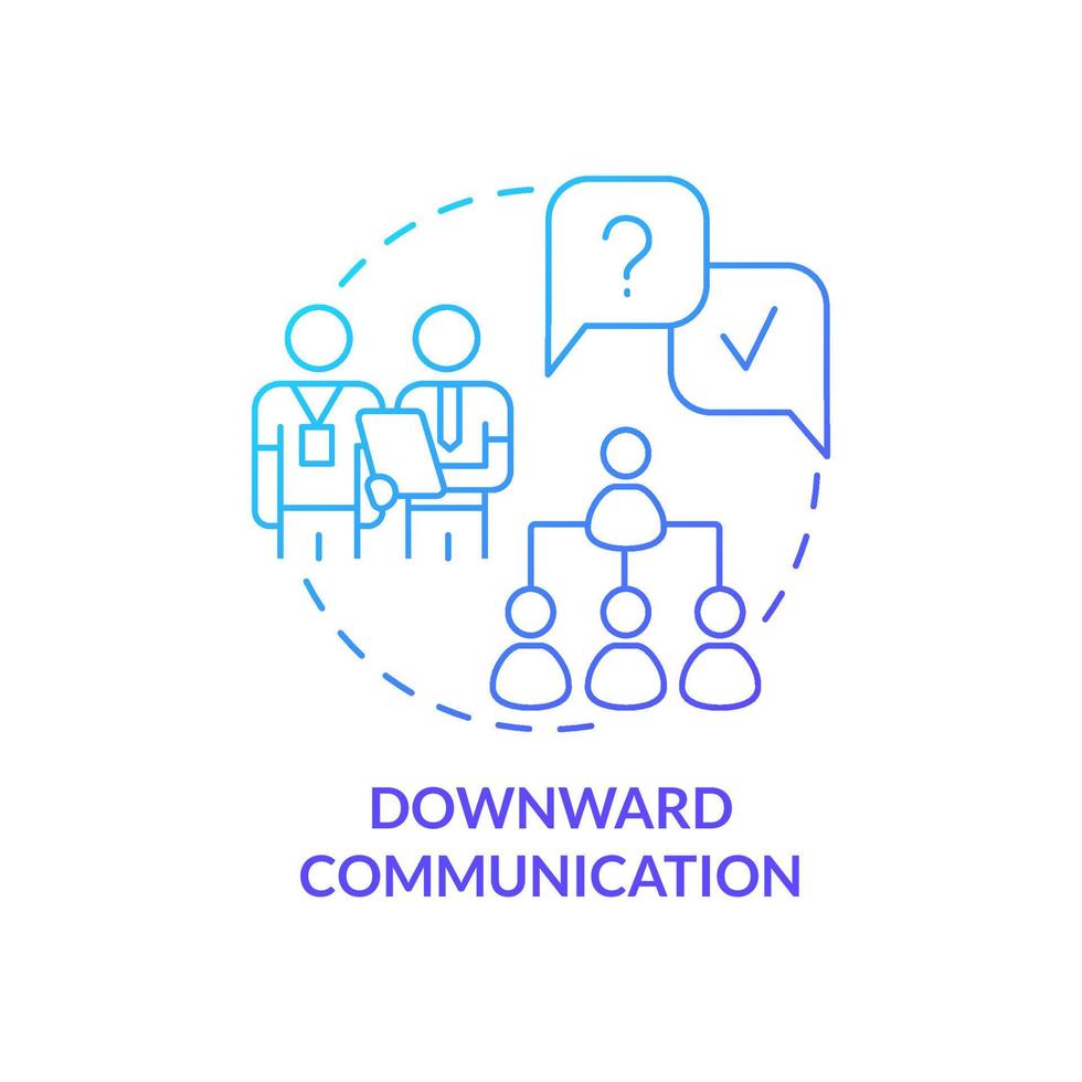 Downward communication blue gradient concept icon. Hierarchy abstract idea thin line illustration. Interaction from organization top to bottom. Isolated outline drawing vector