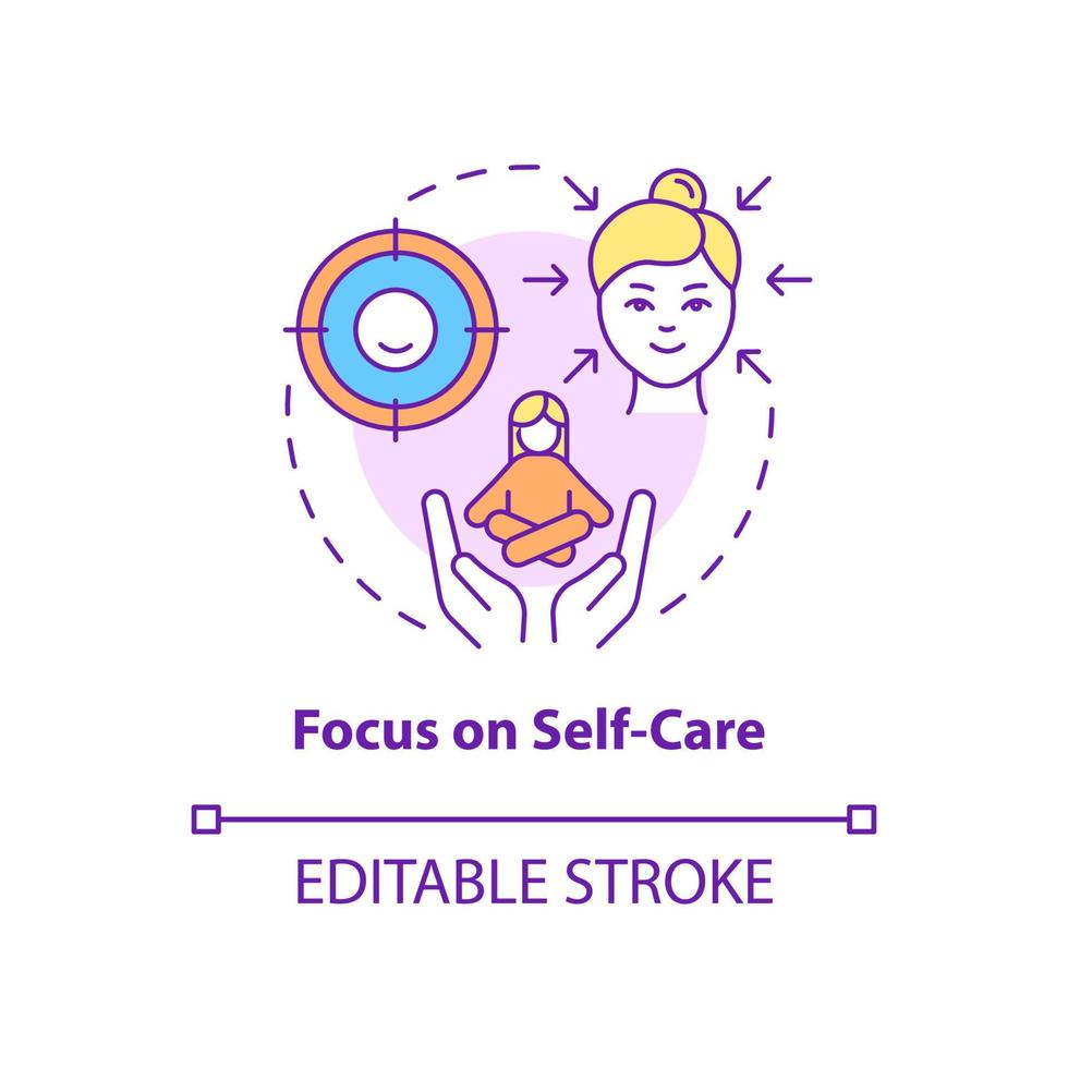 Focus on self care concept icon. Support group advantage abstract idea thin line illustration. Balance and health. Isolated outline drawing. Editable stroke vector