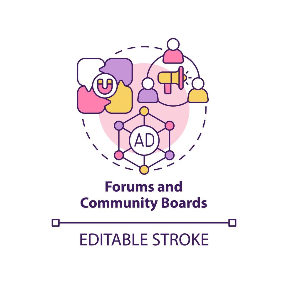 Forums and community boards concept icon. Digital marketing channels abstract idea thin line illustration. Isolated outline drawing. Editable stroke vector