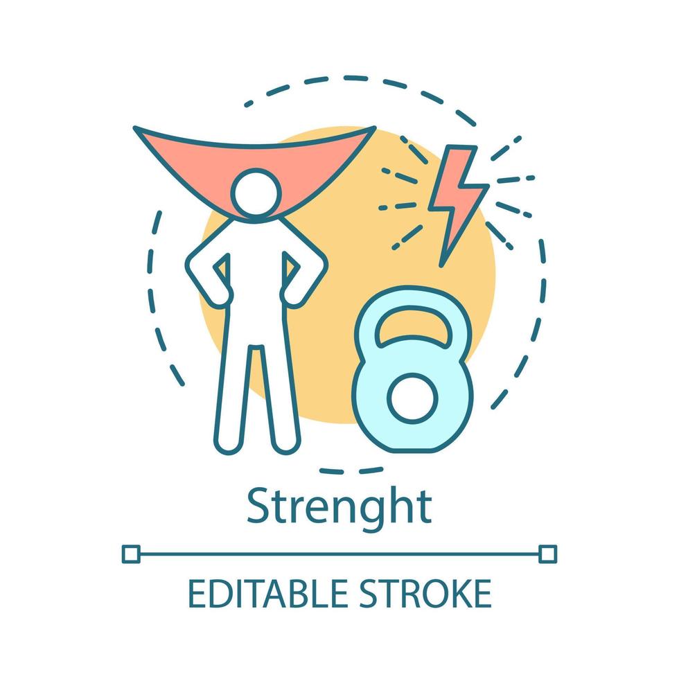 Strength concept icon. Superman lifting weight idea thin line illustration. Vector isolated outline drawing. Strong person, superpower, sport, willpower, bodybuilding. Editable stroke