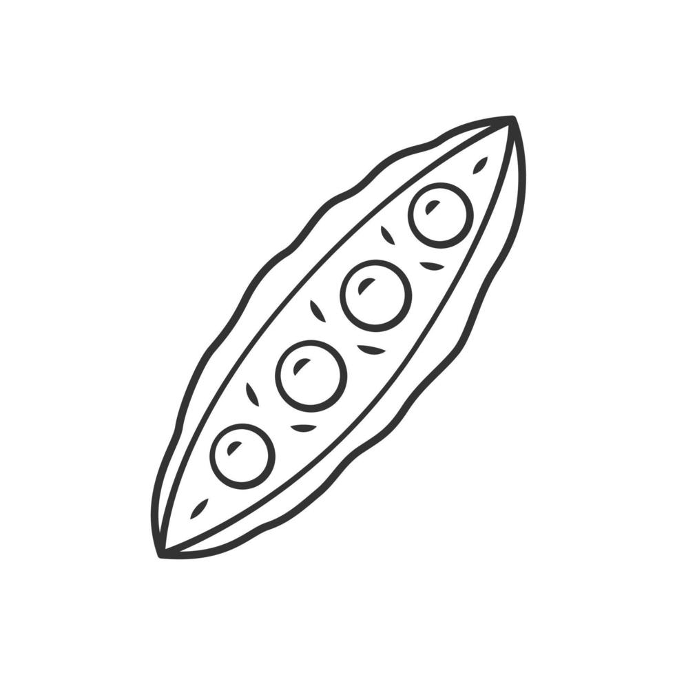 Pea pod linear icon. Healthy nutrition. Greenery. Vegan food. Beans. Agriculture plant. Vegetable farm. Thin line illustration. Contour symbol. Vector isolated outline drawing. Editable stroke