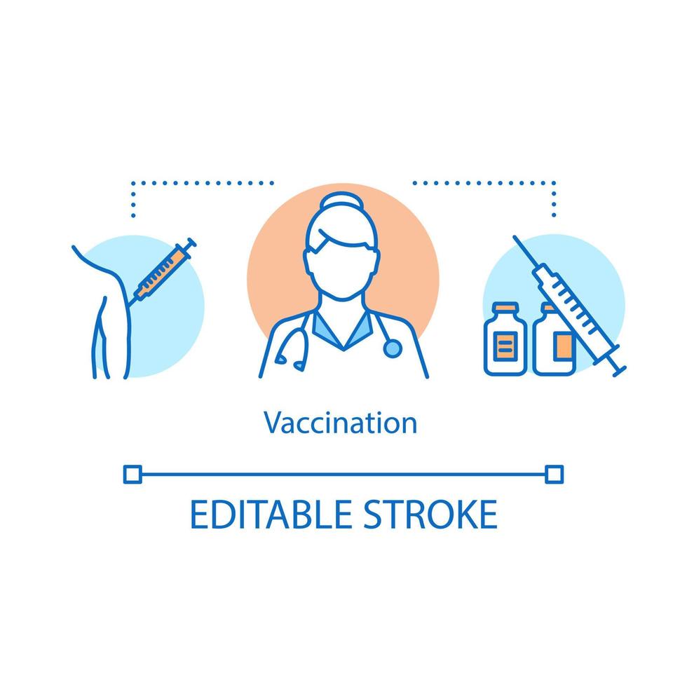 Vaccination concept icon. Immune system protection idea thin line illustration. Active and passive immunisation. Patient medical protection. Vector isolated outline drawing. Editable stroke