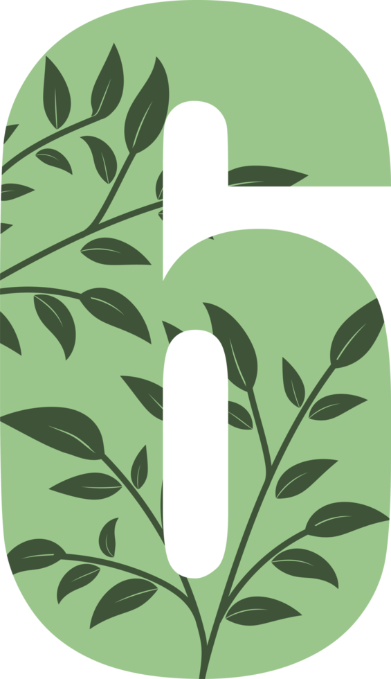 Green leaves number, Number design with floral leaves png