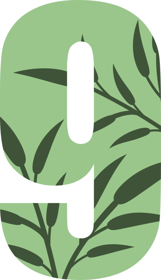 número de hojas verdes, diseño de números con hojas florales png