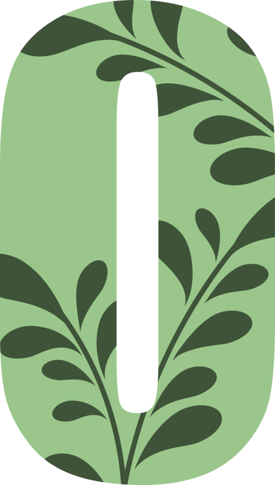 Green leaves number, Number design with floral leaves png