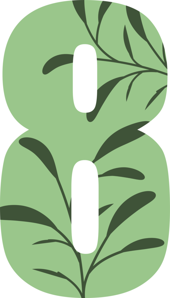 Green leaves number, Number design with floral leaves png