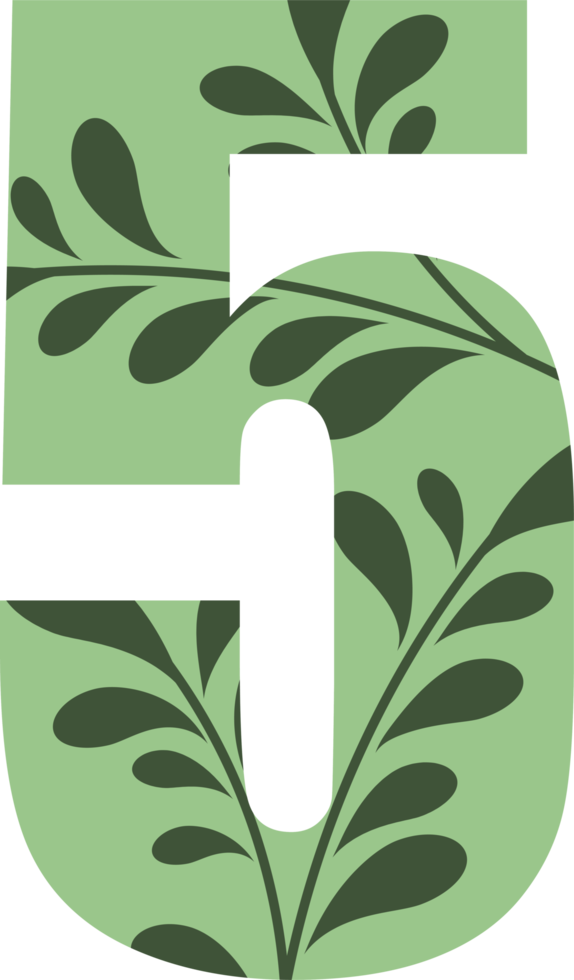 Green leaves number, Number design with floral leaves png