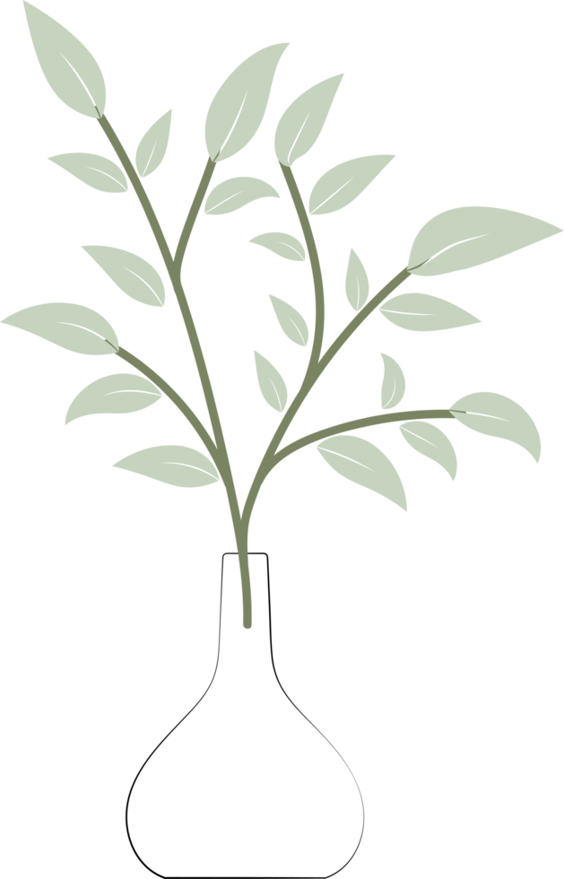 vaskontur med blommiga blad, minimal stilillustration, handritad png