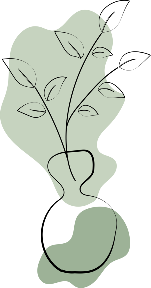 Vase outline with floral leaves and abstract organic shape, minimal style illustration png