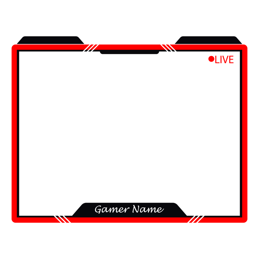Gaming frame overlay for the live streamer. Gamer overlay for live streamers. Red color stylish live gaming overlay frame with black shade. Live stream overlay for online gamers. png