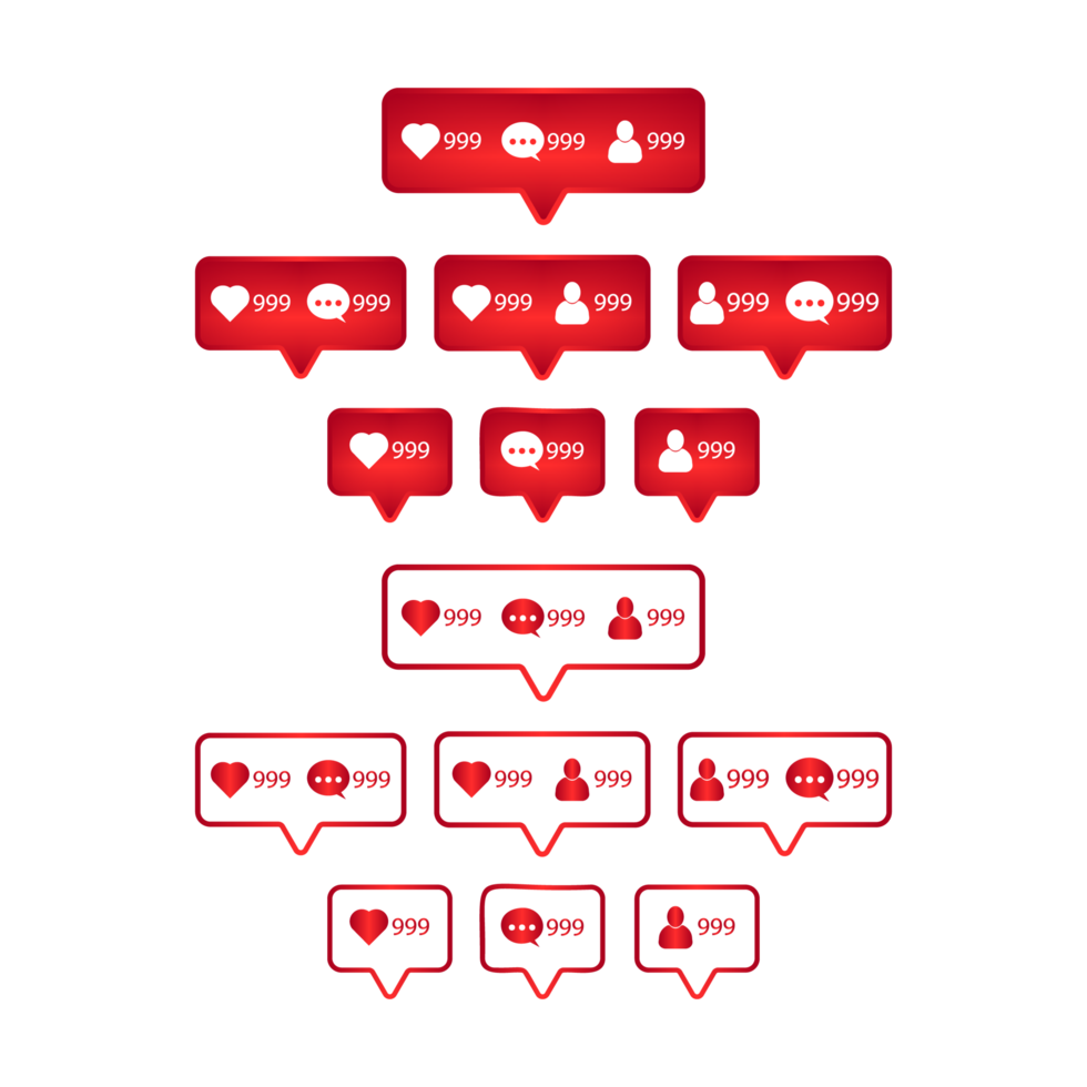 coleção de vetores de botão de mídia social com cor metálica. coleção de botões de mídia social de várias formas. coleção de botões de mídia social de cor vermelha e azul. png