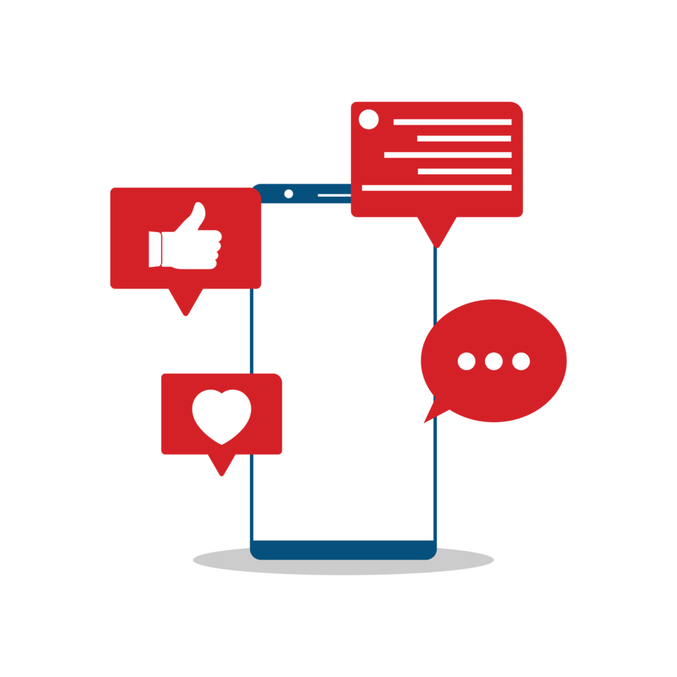 sociale media stijlvolle knop ontwerpelementen. hou van en hou van social media-knop stijlvol vectorontwerp met de tablet. blauwe en rode kleur schaduw vectorillustratie van sociale media knop. png