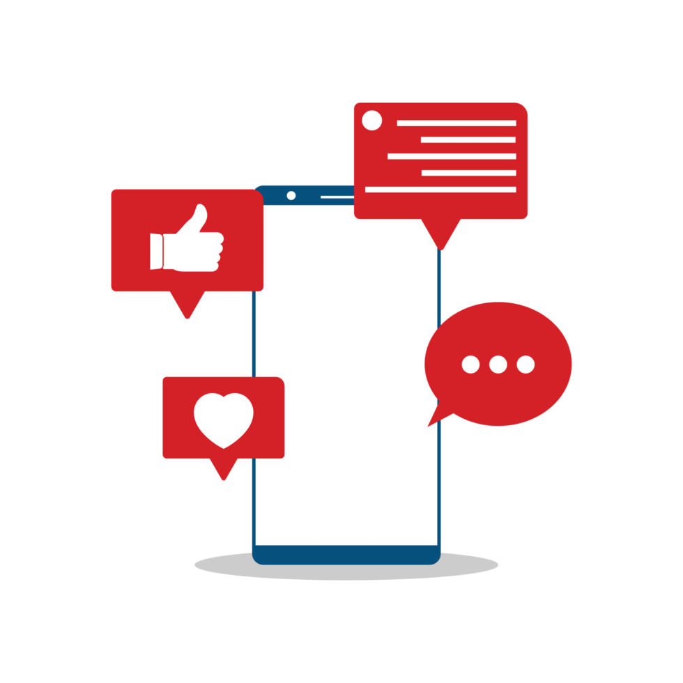Social media stylish button design elements. Love and like social media button stylish vector design with the tablet. Blue and red color shade vector illustration of social media button. png