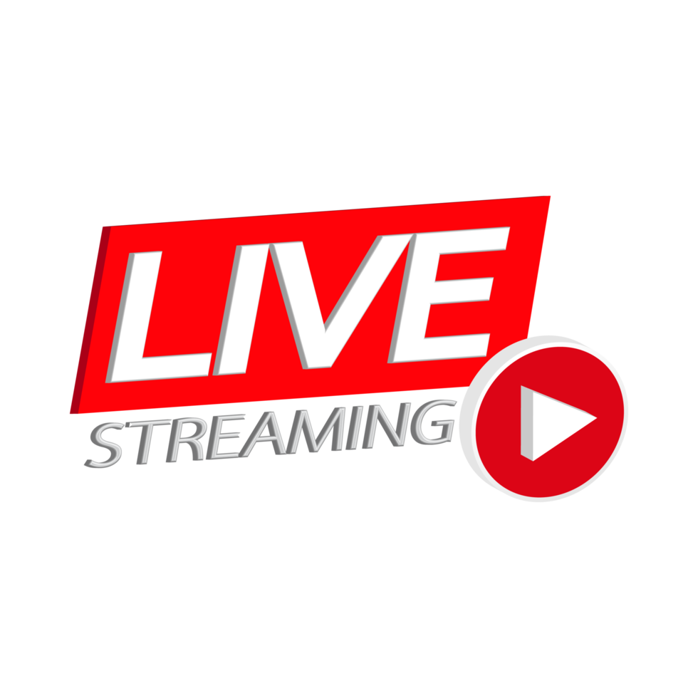 Live streaming 3D simple icon design for the broadcast system. Stylish live streaming icon with red color shade. Simple red and white television or social media lower third button design. png