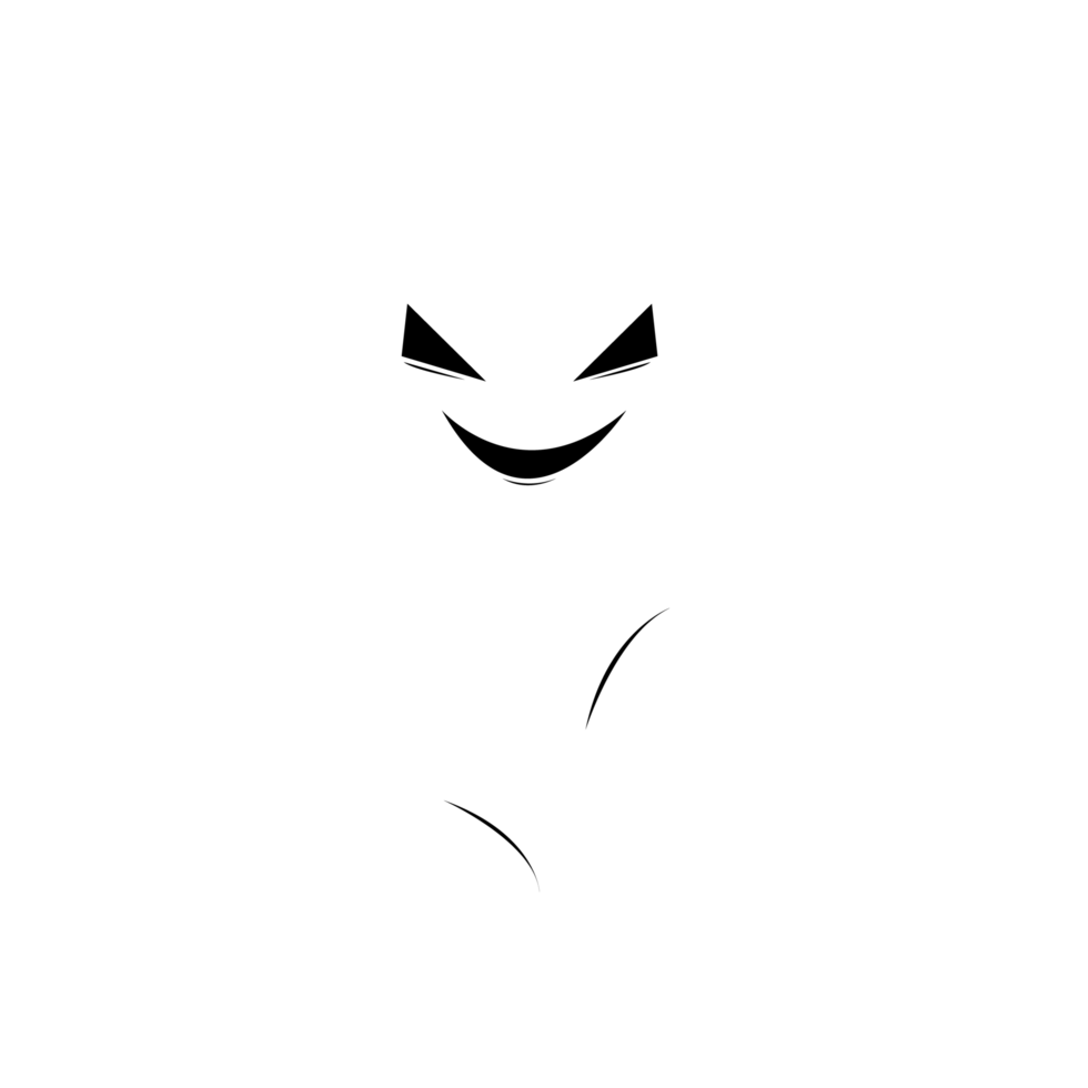 Halloween weißer Geist mit Teufelsaugen-Design auf schwarzem Hintergrund. Geist mit abstraktem Formdesign. Halloween-weiße Geisterparty-Elementvektorillustration. Geistervektor mit einem gruseligen Gesicht. png