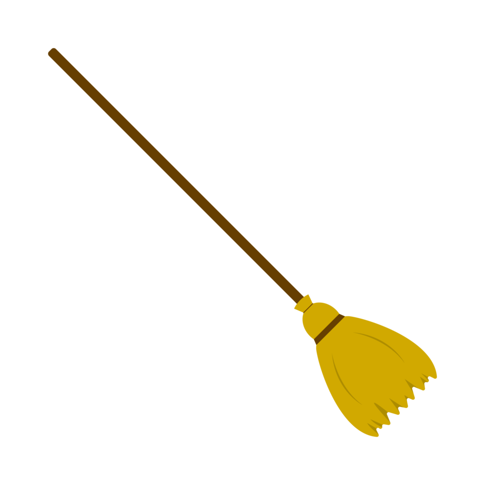 illustrazione di vettore di disegno del manico di scopa di halloween. disegno della scopa della strega con tonalità di colore giallo e legno. design di elementi di festa di halloween con un manico di scopa. png