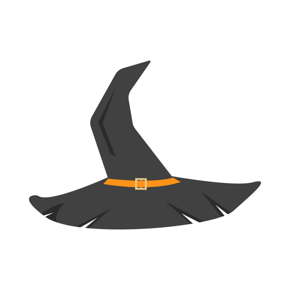 Ilustración de vector de sombrero de bruja de halloween sobre un fondo blanco. diseño de sombrero de bruja espeluznante de Halloween con un cinturón dorado. diseño vectorial para evento de halloween con sombrero de bruja. png