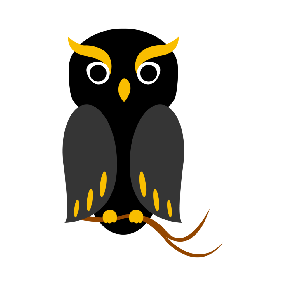 Halloween scary owl with dark black and yellow color shade. Halloween black owl design on a white background. Spooky design for Halloween event vector illustration. png