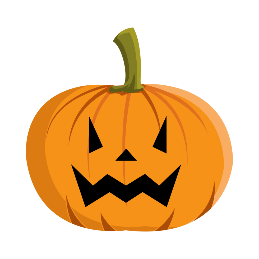 Pumpkin design with scary eyes for Halloween event with orange and green color. Round pumpkin lantern design with smiling face on a white background for Halloween. png