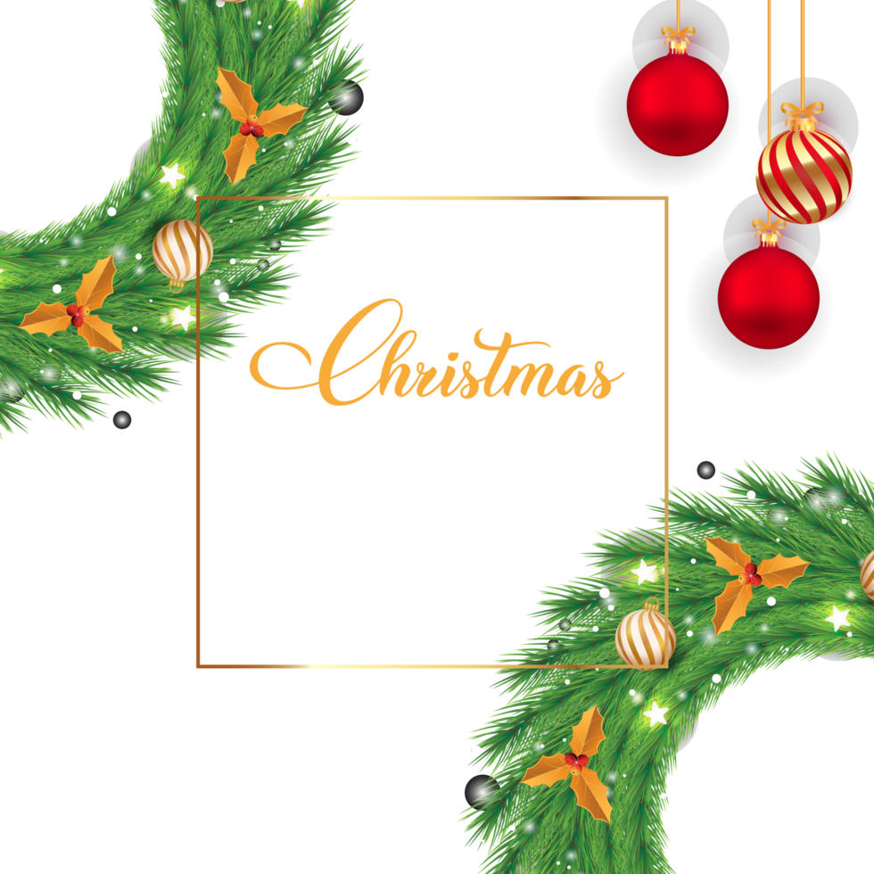 Diseño de banner de venta de Navidad con bolas decorativas de color rojo y tipografía. Diseño de volante de venta navideña con luces en forma de estrella y guirnaldas. Diseño de fondo de Navidad con caligrafía de color. png