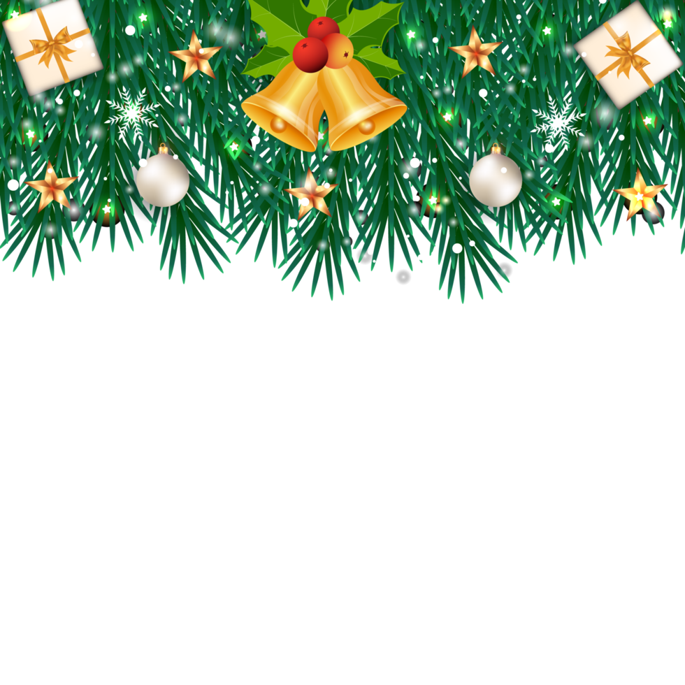 Christmas social media banner with realistic pine leaves. Xmas banner with colorful balls, snowflakes. Merry Christmas banner decoration elements with snowflakes, Christmas balls, and typography. png