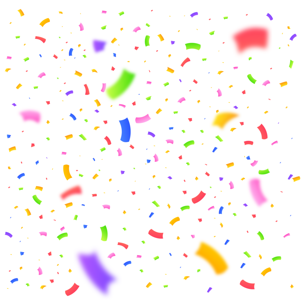 Confetti and tinsel explosion background. Realistic multicolor confetti vector illustration. Colorful confetti isolated on transparent background. Carnival elements. Birthday party celebration. png