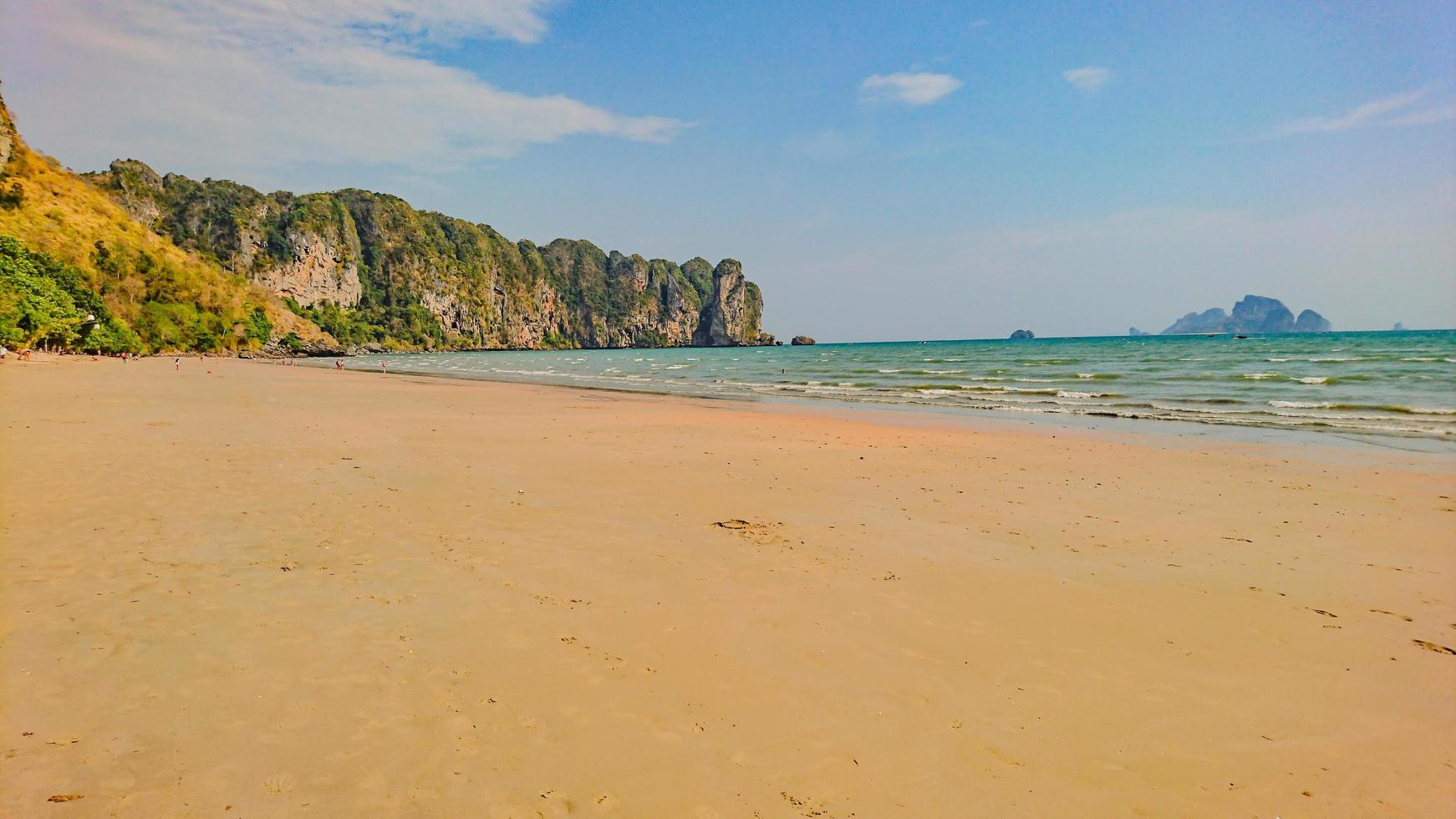 Tropical Idyllic ocean Blue sky and beautiful Beach in vacation time,Holiday on the beach,krabi thailand.Summer concept. photo