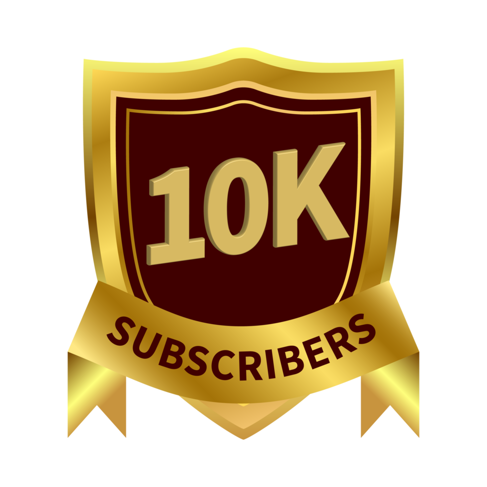 luxury 5k subscriber celebration badge. Golden color ribbon on white background, Dark and golden color shade with king ribbon, 5k subscriber special golden badge. png