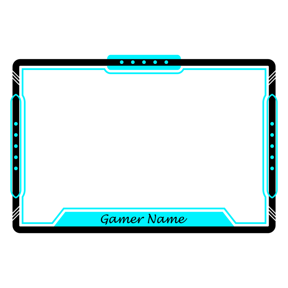 Stylish gaming frame overlay for the live streamer. Gamer overlay for live streamers. Light blue color stylish live gaming overlay frame with black shade. Live stream overlay for online gamers. png