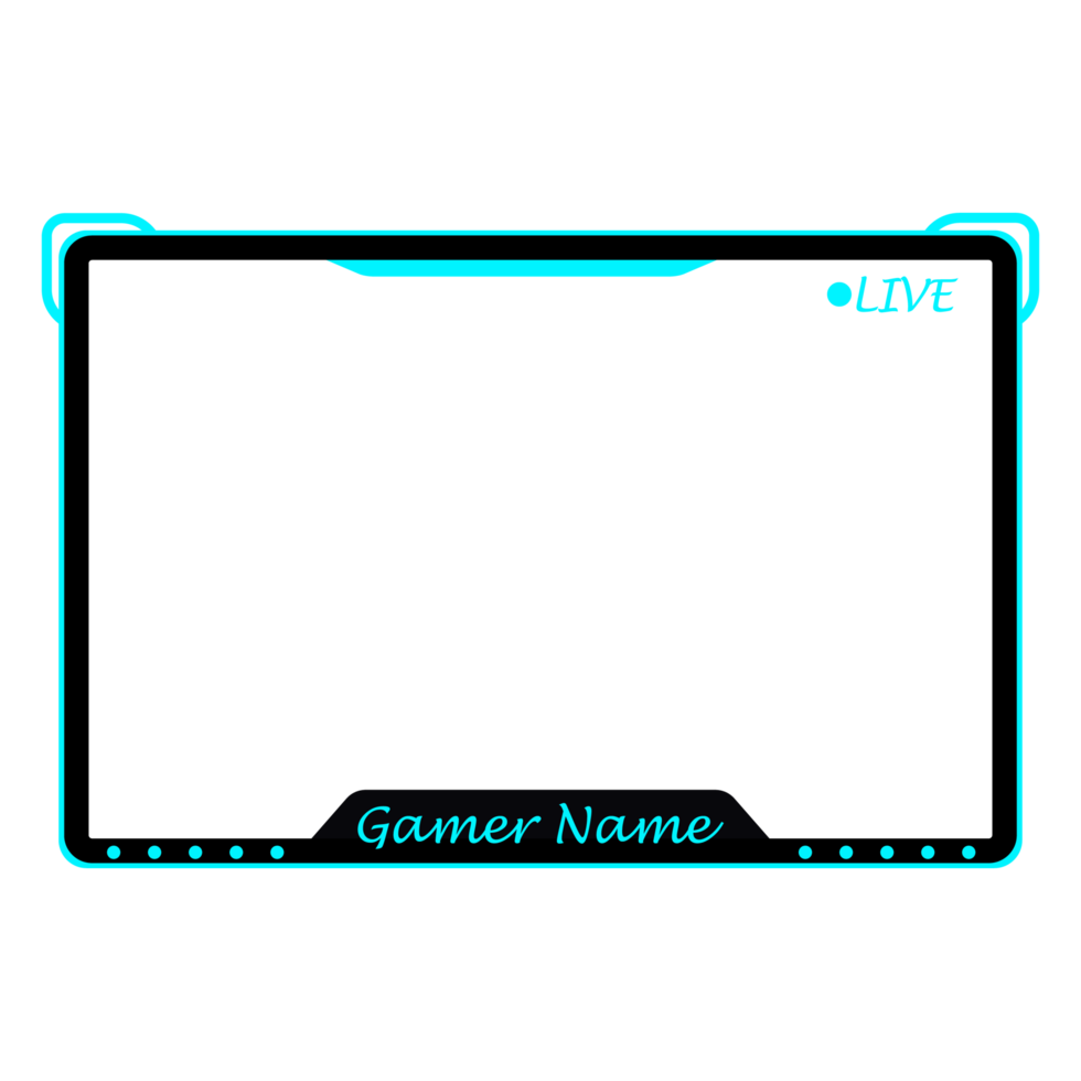 Stylish gaming frame overlay for the live streamer. Gamer overlay for live streamers. Light blue color stylish live gaming overlay frame with black shade. Live stream overlay for online gamers. png