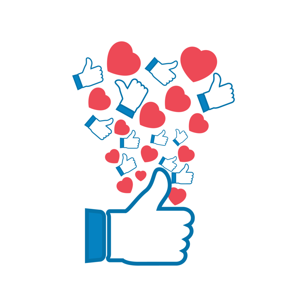elementos de design de botão de mídia social. amo e gosto de design de vetor elegante botão de mídia social. ilustração em vetor de sombra de cor azul e vermelha do botão de mídia social. png
