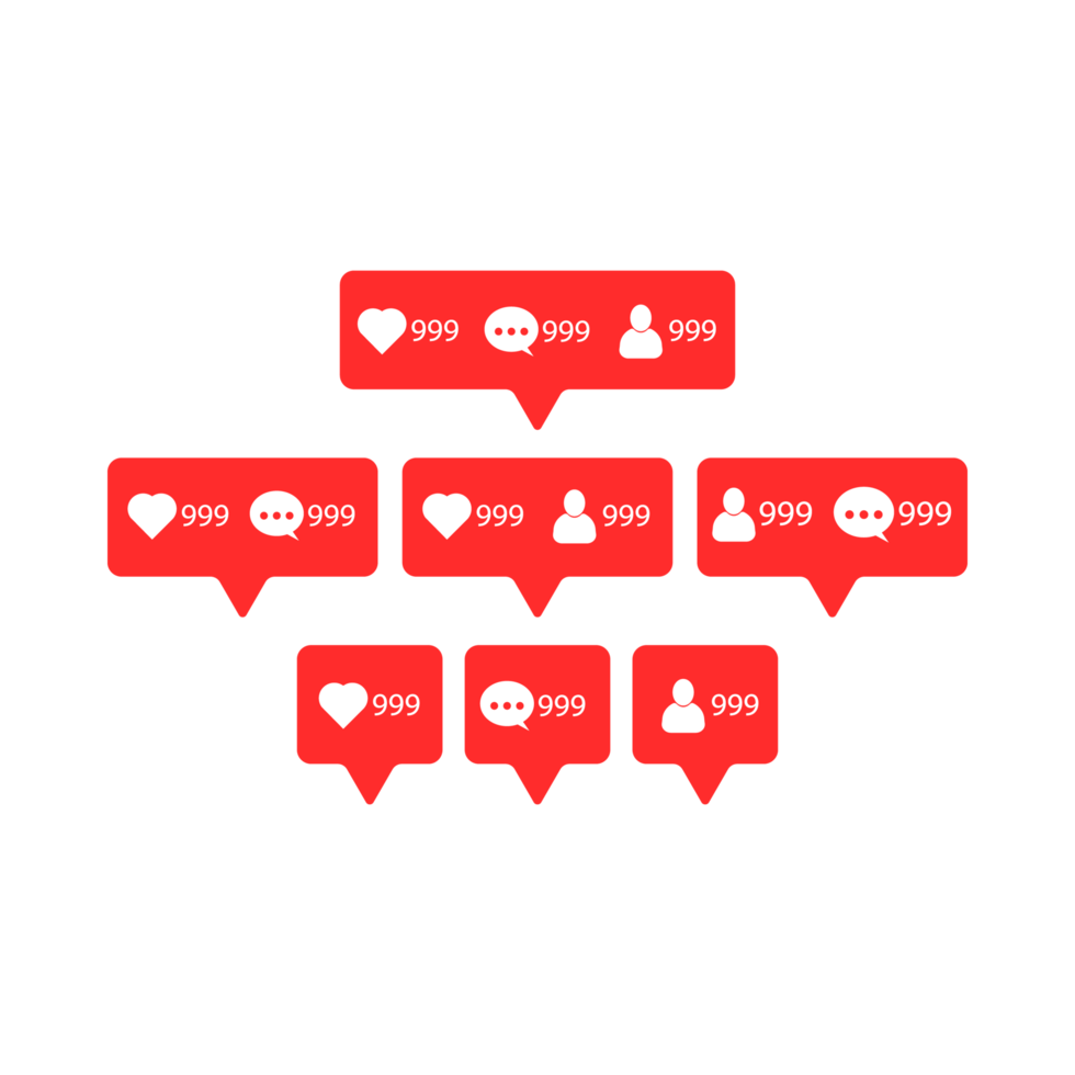 Social media button vector collection with red color. Multiple shape social media button collection. Red and white color social media button collection. png