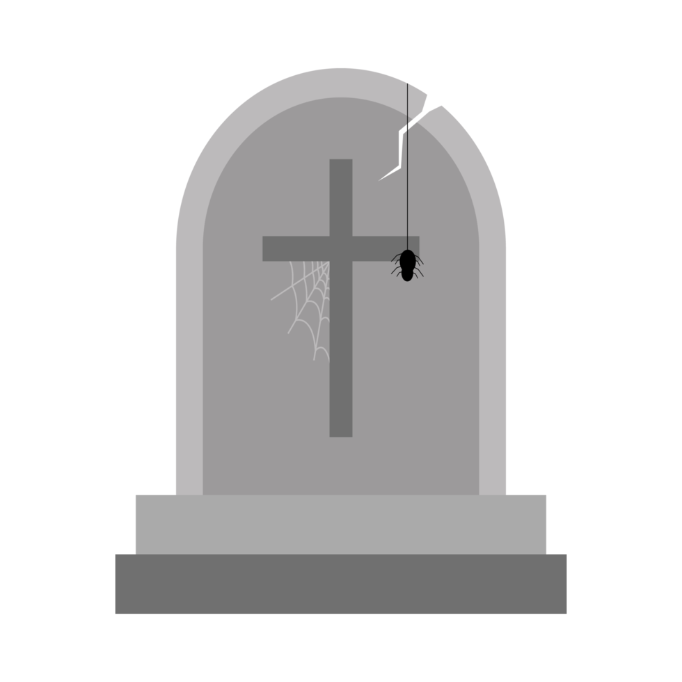 Halloween scary stone grave vector with a spider. Halloween illustration design with the stone grave and Christian sign. Old scary grave design with spider web. png