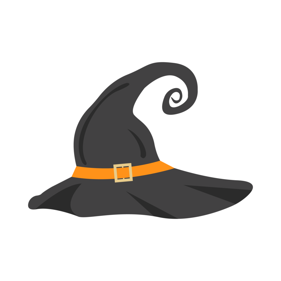 Halloween black witch hat design vector illustration. Black hat design with black and golden color shade. Halloween party elements design with a black scary bat. png