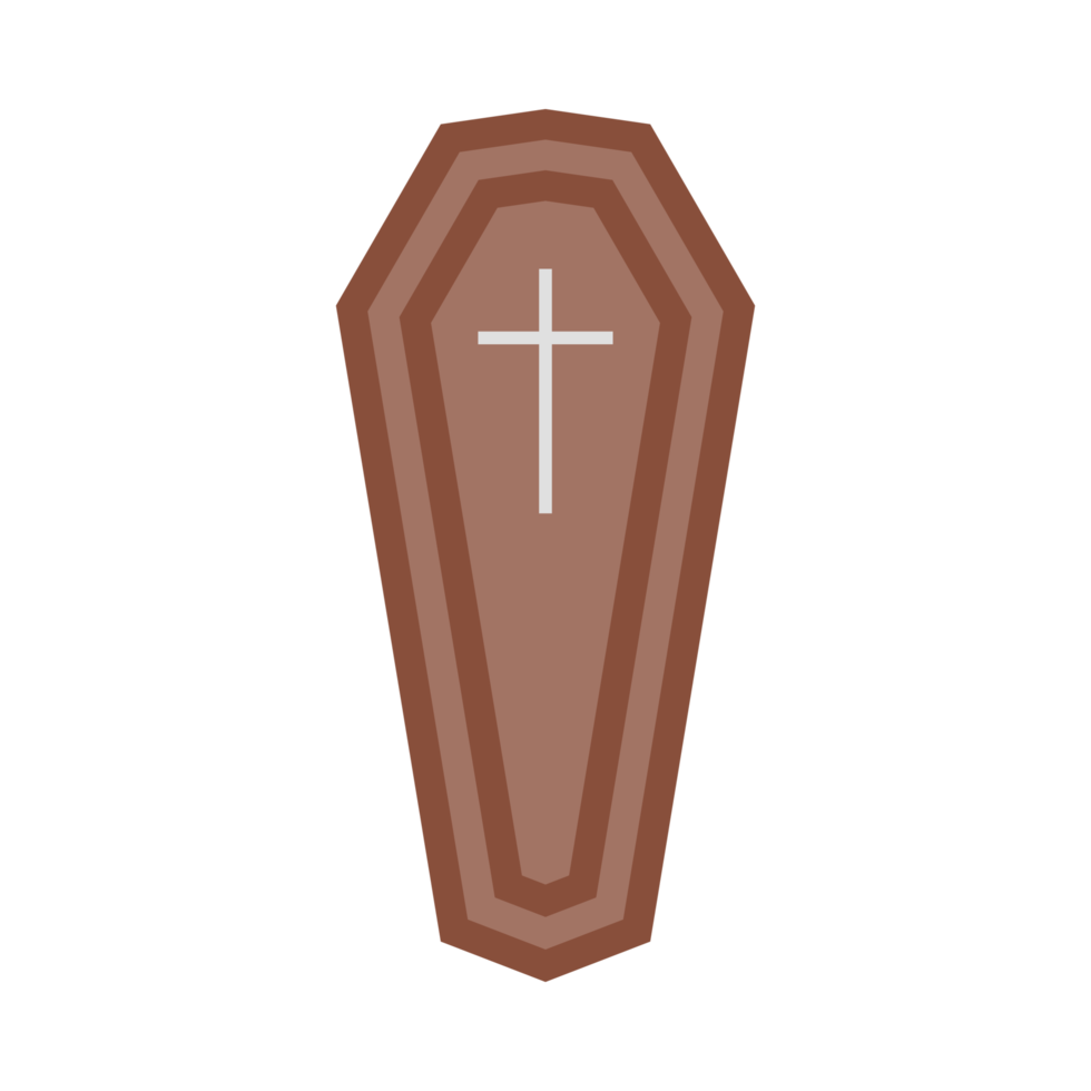 Halloween burial coffin design on a white background. Coffin with isolated shape design. Halloween burial coffin party element vector illustration. Coffin vector with a Christian cross symbol. png