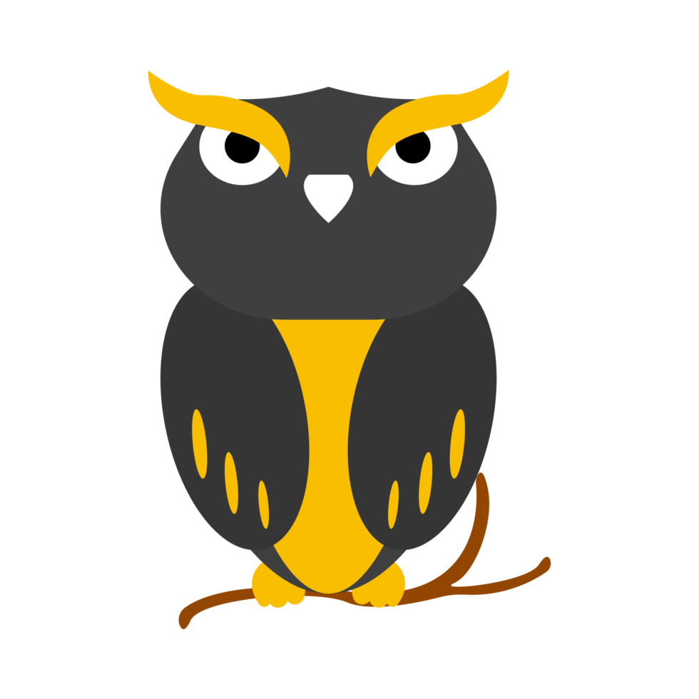 Halloween spooky owl sitting on a branch of the tree with dark black and yellow color shade. Scary design for Halloween event vector illustration. Halloween scary owl design on a white background. png