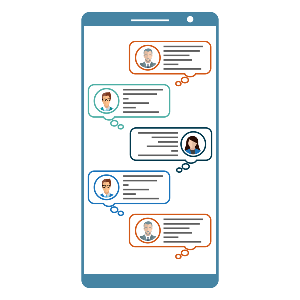 Chat message conversation vector illustration. Chat popup inside a mobile design. Messaging design with text bubbles floating. Message conversation inside a mobile vector. png
