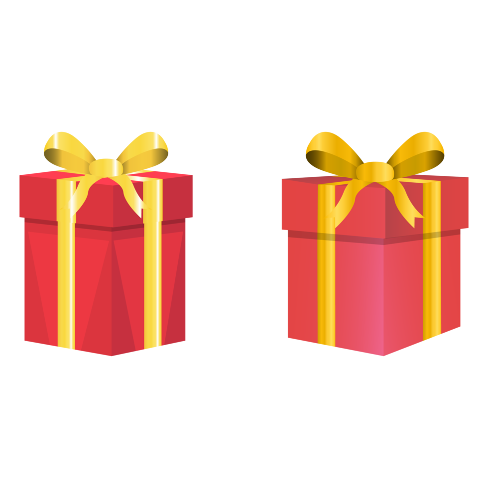 insieme di natale del disegno di vettore dei regali su una priorità bassa bianca. design della confezione regalo con carta da regalo di colore rosso e rosa con nastro di colore dorato. design regalo per anniversari, compleanni o eventi natalizi. png