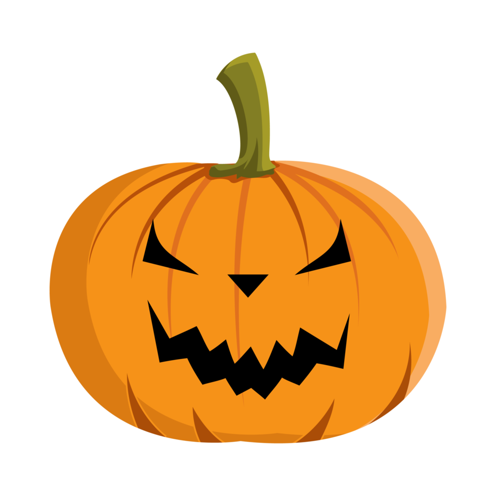 Halloween element design. Pumpkin lantern design with an evil face on a white background. Pumpkin design with scary eyes for Halloween event with orange and green color. png