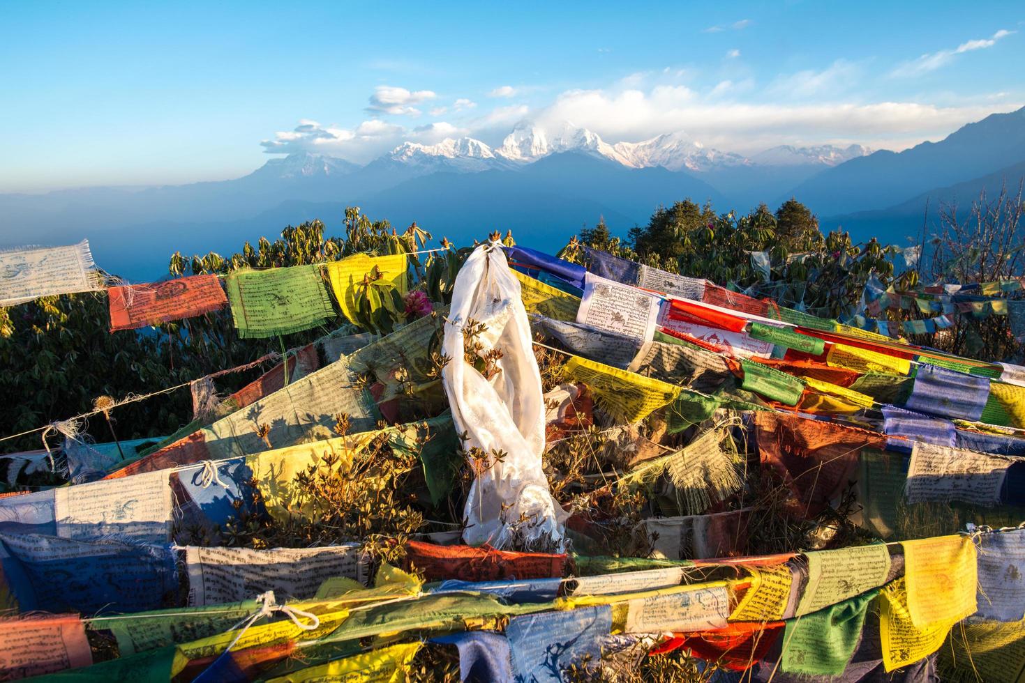 Dhaulagiri  mountains range view from Poon Hill trek during the morning sunrise in Nepal. Poonhill Trek of Nepal is one of the most popular and easiest treks in Annapurna region. photo