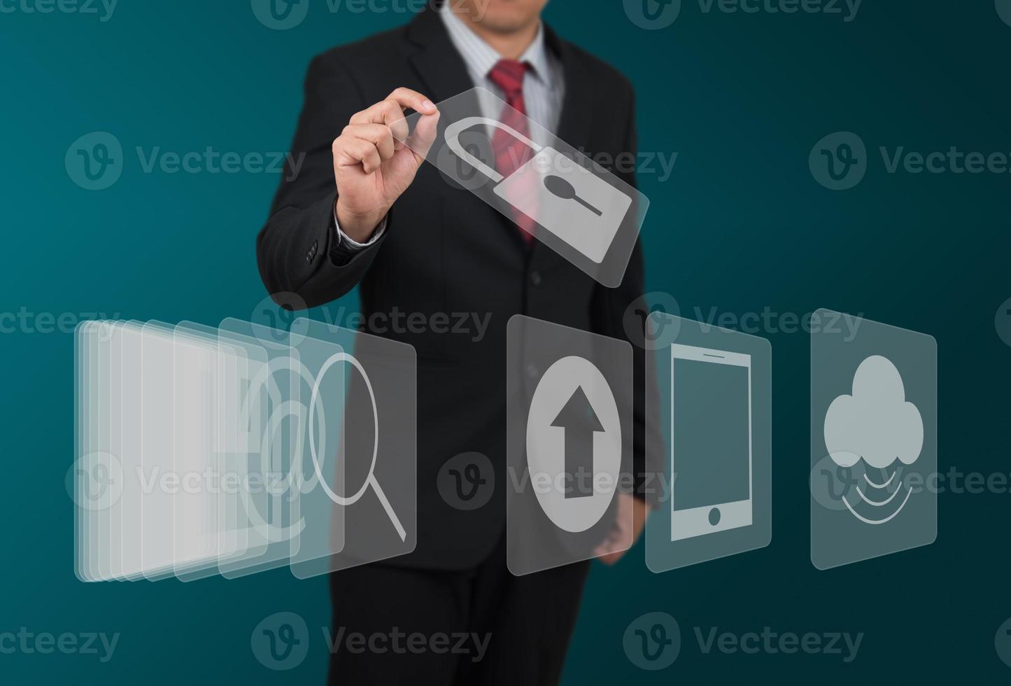 man select computer icon on touch screen photo
