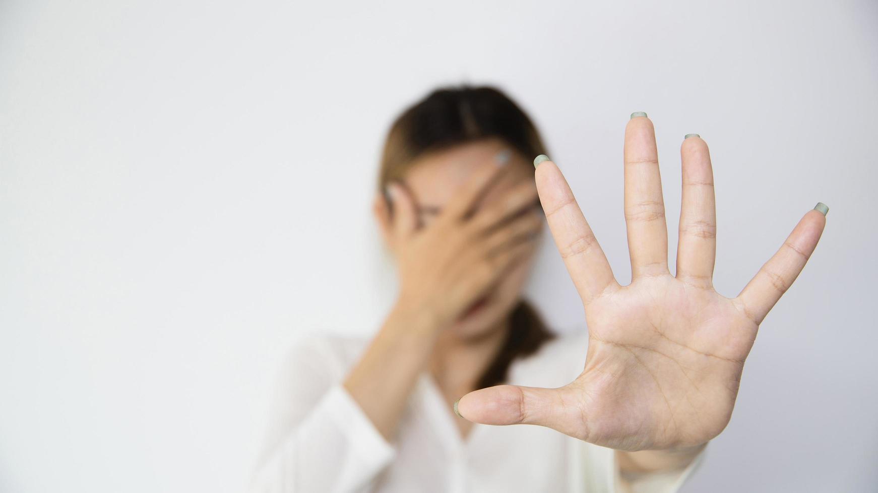 Women lift the palm,Stop violence and sexual abuse against women photo