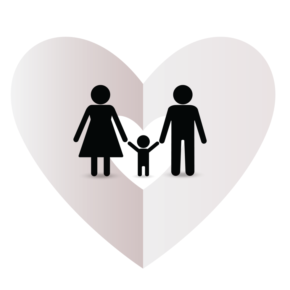 Family on paper heart background, vector illustration png