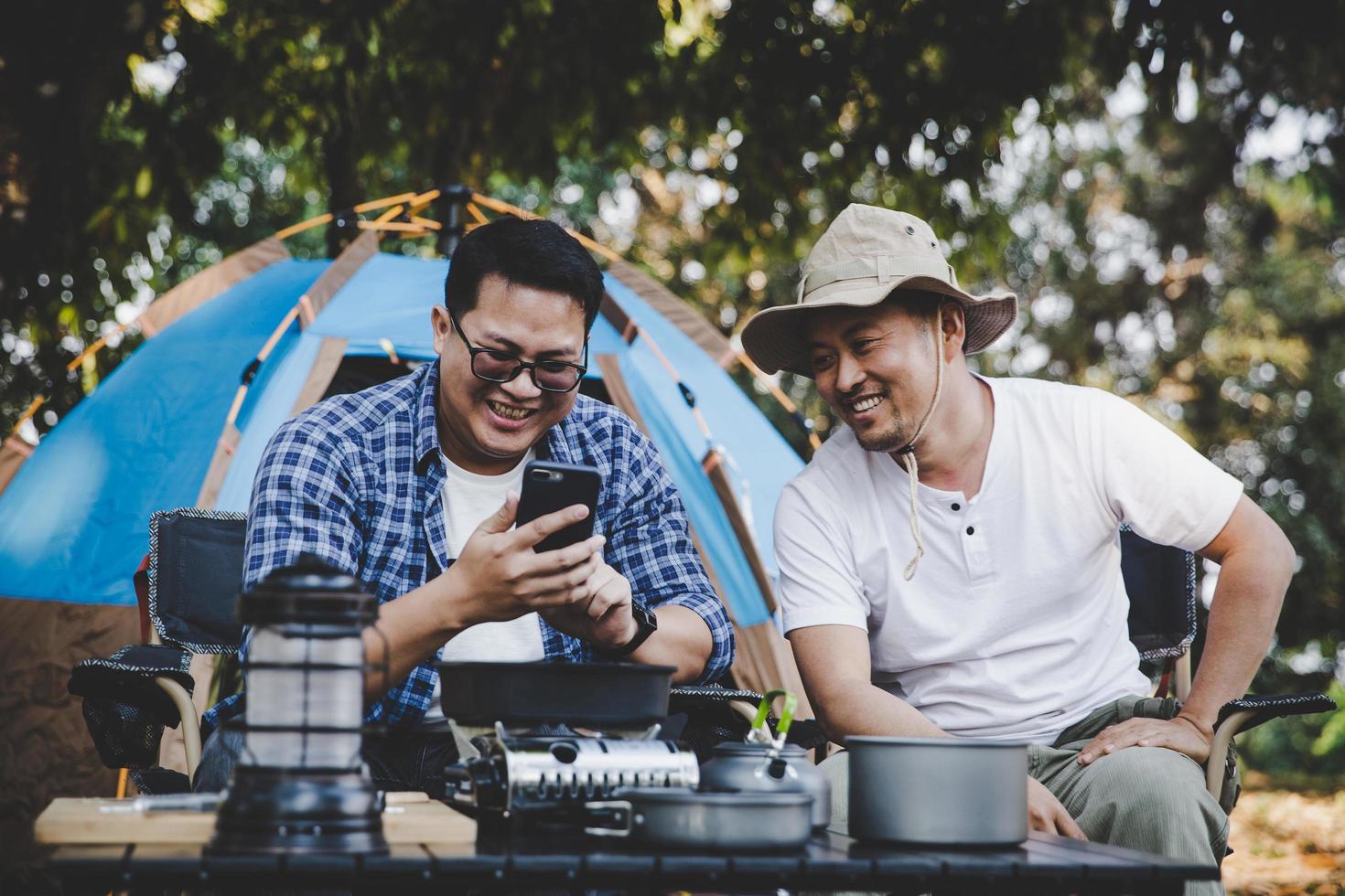 Two best friends go camping photo