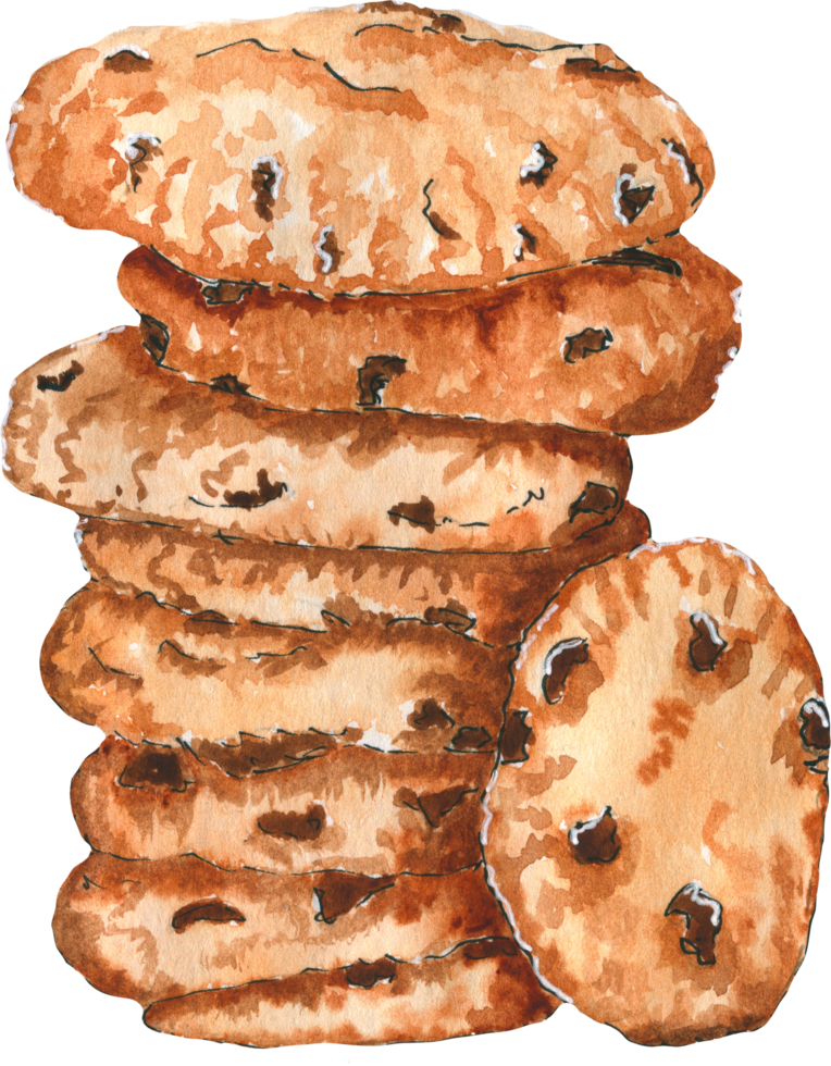 boceto de comida acuarela de galletas de avena con gotas de chocolate png