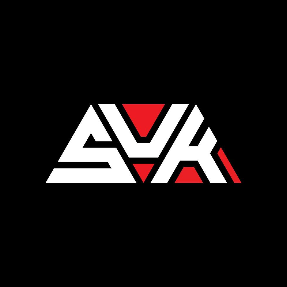 SUK triangle letter logo design with triangle shape. SUK triangle logo design monogram. SUK triangle vector logo template with red color. SUK triangular logo Simple, Elegant, and Luxurious Logo. SUK