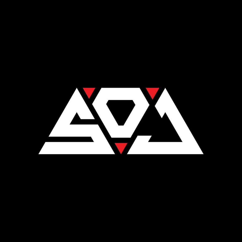 SOJ triangle letter logo design with triangle shape. SOJ triangle logo design monogram. SOJ triangle vector logo template with red color. SOJ triangular logo Simple, Elegant, and Luxurious Logo. SOJ